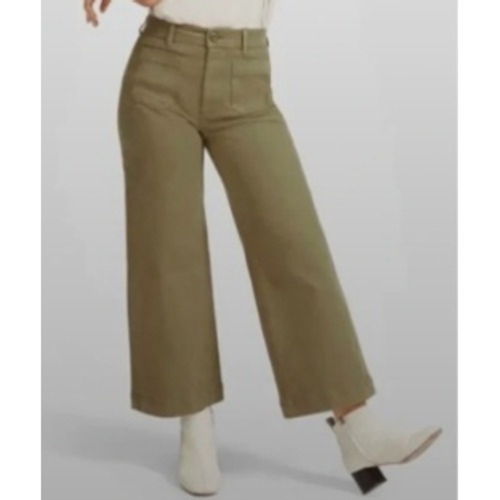 Everlane Wide Leg Crop Pant With Patch Pocket Ochre Green Women Size 4 High Rise